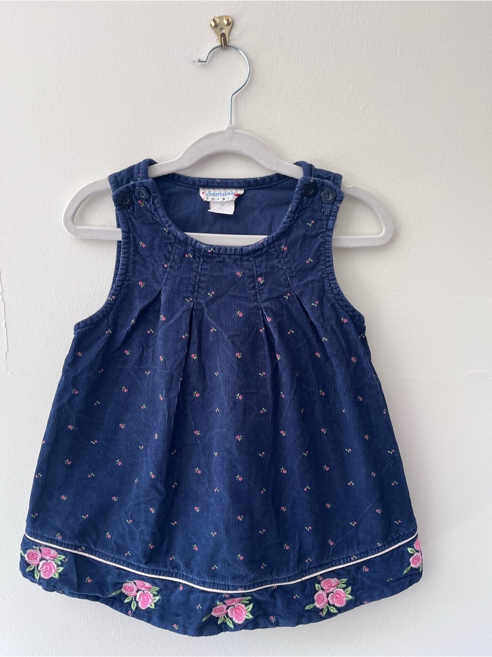 Vintage Samara | Embroidered Courduroy Dress with Flowers | Size 4T